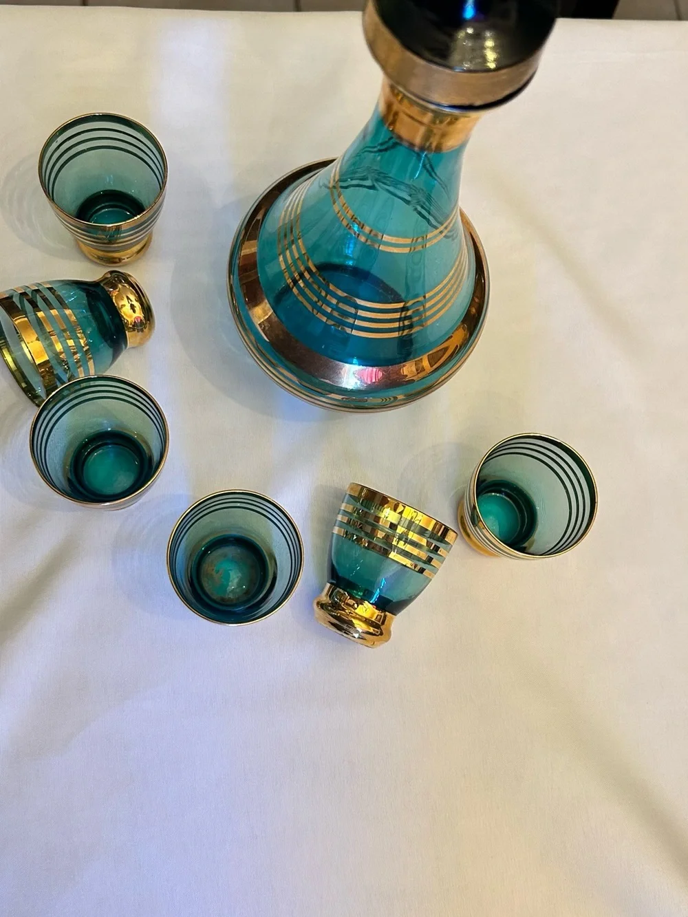 Gold-Trim Teal Glass Decorative Vase - Home Accents